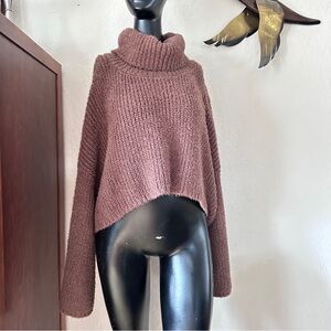 Altar’d State Cozy Cropped Turtleneck Sweater - Brown
